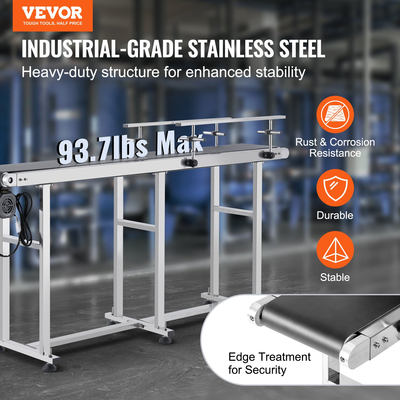 Μεταφορικός ιμάντας VEVOR, Τραπέζι μεταφοράς 71 x 7,8 ιντσών, Μηχανοκίνητος μεταφορικός ιμάντας από ανοξείδωτο χάλυβα βαρέως τύπου για εφαρμογές κωδικοποίησης Inkjet Ηλεκτρικός ιμάντας PVC με αντιστατική ρυθμιζόμενη ταχύτητα (διπλό προστατευτικό κιγκλίδωμα)