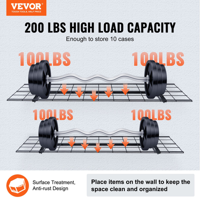 Ράφια αποθήκευσης VEVOR Garage, 2 Pack, 4 x 1 ft Ράφια γκαράζ βαρέως τύπου Επιτοίχια, χωρητικότητα φόρτωσης 400 lbs (Συνολική) Πλωτά ράφια αποθήκευσης γκαράζ, Κατάλληλα για κατάστημα, υπόστεγο, αποθήκευση γκαράζ