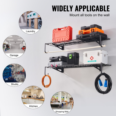 Ράφια αποθήκευσης VEVOR Garage, 2 Pack, 4 x 1 ft Ράφια γκαράζ βαρέως τύπου Επιτοίχια, χωρητικότητα φόρτωσης 400 lbs (Συνολική) Πλωτά ράφια αποθήκευσης γκαράζ, Κατάλληλα για κατάστημα, υπόστεγο, αποθήκευση γκαράζ