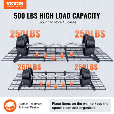 Ράφια αποθήκευσης VEVOR Garage, 2 Pack, 6 x 2 ft Ράφια γκαράζ βαρέως τύπου Επιτοίχια, χωρητικότητα 1000 lbs (Συνολική) Πλωτά ράφια αποθήκευσης γκαράζ, Κατάλληλα για κατάστημα, υπόστεγο, αποθήκευση γκαράζ