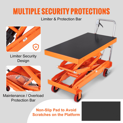 Υδραυλικό επιτραπέζιο κάρρο ανελκυστήρων, χωρητικότητα 59&quot; ανυψωτικό ύψος 1760χειρωνακτικός διπλός πίνακας ανελκυστήρων ψαλιδιού με 4 ρόδες και αντιολισθητικό μαξιλάρι, υδραυλικό κάρρο ψαλιδιού για τη διαχείριση υλικών και τη μεταφορά