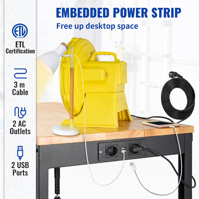 VEVOR Πάγκος Εργασίας Ρυθμιζόμενο Ύψος, 122cm ΠΧ 61cm ΔΧ 97cm Υ Τραπέζι γκαράζ με 72 – 97 cm Ύψος &amp; χωρητικότητα φόρτωσης 900KG, με πρίζες ρεύματος &amp; σκληρό ξύλο πάνω &amp; μεταλλικό πλαίσιο &amp; ποδαράκια, για σπίτι γραφείου