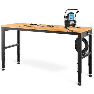 VEVOR Πάγκος Εργασίας Ρυθμιζόμενο Ύψος, 122cm ΠΧ 61cm ΔΧ 97cm Υ Τραπέζι γκαράζ με 72 – 97 cm Ύψος &amp; χωρητικότητα φόρτωσης 900KG, με πρίζες ρεύματος &amp; σκληρό ξύλο πάνω &amp; μεταλλικό πλαίσιο &amp; ποδαράκια, για σπίτι γραφείου