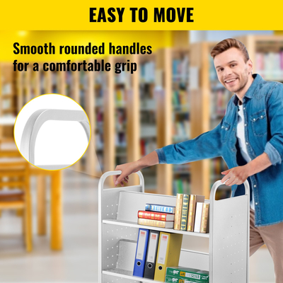 VEVOR Book Cart, 200lbs Library Cart, Rolling Book Cart 35x19x49 Inch Ράφια με κλίση διπλής όψης σχήματος W με ρόδες 4 ιντσών που κλειδώνουν, για ράφια σπιτιού γραφείου και φορτηγό σχολικών βιβλίων σε λευκό χρώμα