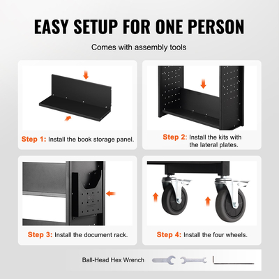 Καλάθι βιβλίων VEVOR, 330 lbs Library Cart, 31,1&quot; x 15,2&quot; x 49,2&quot; Rolling Book Cart, μονόπλευρα ράφια σε σχήμα V με ρόδες 4 ιντσών που κλειδώνουν για οικιακά ράφια γραφείου και σχολείου, Book Truck σε μαύρο χρώμα