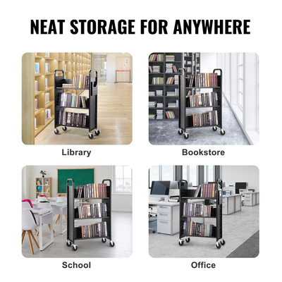 Καλάθι βιβλίων VEVOR, 330 lbs Library Cart, 31,1&quot; x 15,2&quot; x 49,2&quot; Rolling Book Cart, μονόπλευρα ράφια σε σχήμα V με ρόδες 4 ιντσών που κλειδώνουν για οικιακά ράφια γραφείου και σχολείου, Book Truck σε μαύρο χρώμα