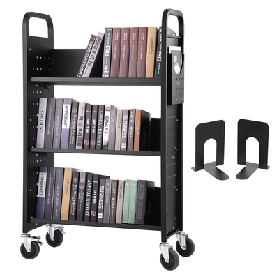 Καλάθι βιβλίων VEVOR, 330 lbs Library Cart, 31,1&quot; x 15,2&quot; x 49,2&quot; Rolling Book Cart, μονόπλευρα ράφια σε σχήμα V με ρόδες 4 ιντσών που κλειδώνουν για οικιακά ράφια γραφείου και σχολείου, Book Truck σε μαύρο χρώμα