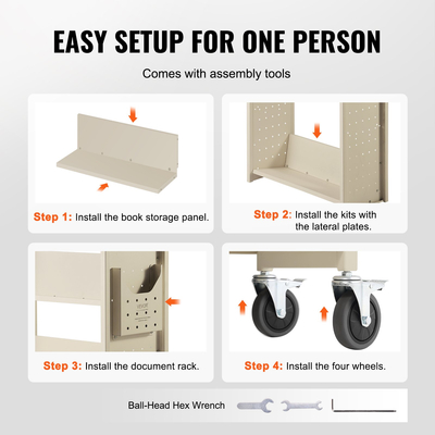 VEVOR Book Cart, 330 lbs Library Cart, 31,1&quot; x 15,2&quot; x 49,2&quot; Rolling Book Cart, μονόπλευρα ράφια σε σχήμα V με ρόδες 4 ιντσών που κλειδώνουν για οικιακά ράφια γραφείου και σχολείου, Book Truck σε κρέμα