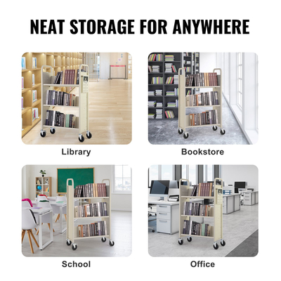 VEVOR Book Cart, 330 lbs Library Cart, 31,1&quot; x 15,2&quot; x 49,2&quot; Rolling Book Cart, μονόπλευρα ράφια σε σχήμα V με ρόδες 4 ιντσών που κλειδώνουν για οικιακά ράφια γραφείου και σχολείου, Book Truck σε κρέμα