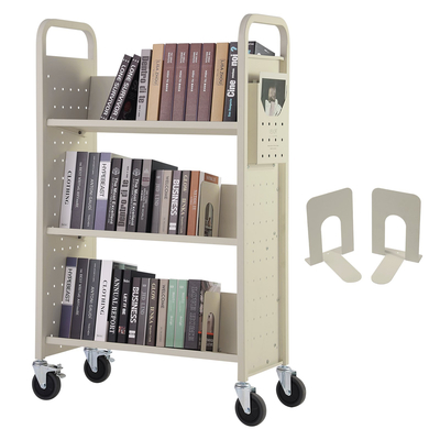 VEVOR Book Cart, 330 lbs Library Cart, 31,1&quot; x 15,2&quot; x 49,2&quot; Rolling Book Cart, μονόπλευρα ράφια σε σχήμα V με ρόδες 4 ιντσών που κλειδώνουν για οικιακά ράφια γραφείου και σχολείου, Book Truck σε κρέμα
