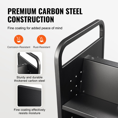 Καλάθι βιβλίων VEVOR, 330 lbs Library Cart, 39,4&quot; x 20,1&quot; x 49,2&quot; Rolling Book Cart, διπλής όψης σχήματος W με κλίση ράφια με ρόδες 4 ιντσών που κλειδώνουν για ράφια στο σπίτι Σχολείο γραφείου, Book Truck σε μαύρο χρώμα