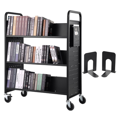 Καλάθι βιβλίων VEVOR, 330 lbs Library Cart, 39,4&quot; x 20,1&quot; x 49,2&quot; Rolling Book Cart, διπλής όψης σχήματος W με κλίση ράφια με ρόδες 4 ιντσών που κλειδώνουν για ράφια στο σπίτι Σχολείο γραφείου, Book Truck σε μαύρο χρώμα
