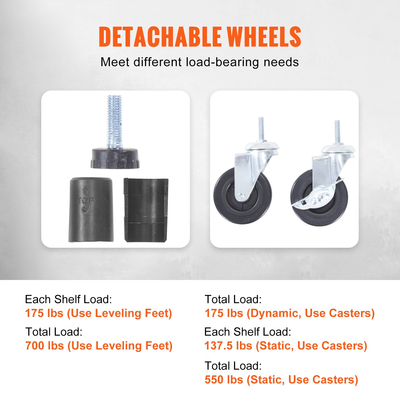 Ράφια αποθήκευσης VEVOR με ρόδες, ρυθμιζόμενη 4 επιπέδων, χωρητικότητα 700 λίβρες, βαρέως τύπου ράφια γκαράζ Μεταλλική σχάρα οργάνωσης, μαύρο, 47,2&quot; L x 17,7&quot; Π x 74&quot; Υ για ντουλάπι κουζίνας Υπόγειο Μπάνιο