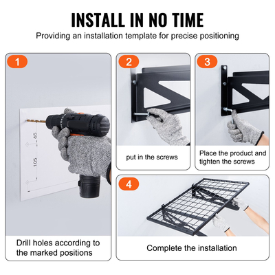 Ράφια αποθήκευσης VEVOR Garage, 2 Pack, 3 x 2 ft Ράφια γκαράζ βαρέως τύπου Επιτοίχια, χωρητικότητα φόρτωσης 500 lbs (Συνολική) Ράφια αποθήκευσης γκαράζ Πλωτά ράφια, Κατάλληλα για κατάστημα, υπόστεγο, αποθήκευση γκαράζ