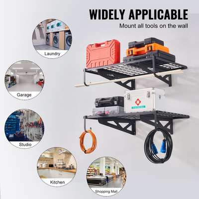 Ράφια αποθήκευσης VEVOR Garage, 2 Pack, 3 x 2 ft Ράφια γκαράζ βαρέως τύπου Επιτοίχια, χωρητικότητα φόρτωσης 500 lbs (Συνολική) Ράφια αποθήκευσης γκαράζ Πλωτά ράφια, Κατάλληλα για κατάστημα, υπόστεγο, αποθήκευση γκαράζ