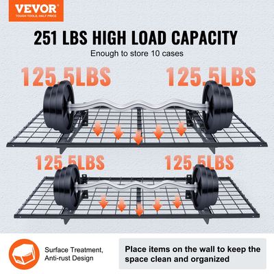 Ράφια αποθήκευσης VEVOR Garage, 2 Pack, 4 x 2 ft Ράφια γκαράζ βαρέως τύπου Επιτοίχια, χωρητικότητα φόρτωσης 502 λίβρες (Συνολική) Πλωτά ράφια αποθήκευσης γκαράζ, Κατάλληλα για κατάστημα, υπόστεγο, αποθήκευση γκαράζ