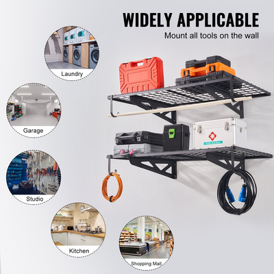 Ράφια αποθήκευσης VEVOR Garage, 2 Pack, 4 x 2 ft Ράφια γκαράζ βαρέως τύπου Επιτοίχια, χωρητικότητα φόρτωσης 502 λίβρες (Συνολική) Πλωτά ράφια αποθήκευσης γκαράζ, Κατάλληλα για κατάστημα, υπόστεγο, αποθήκευση γκαράζ