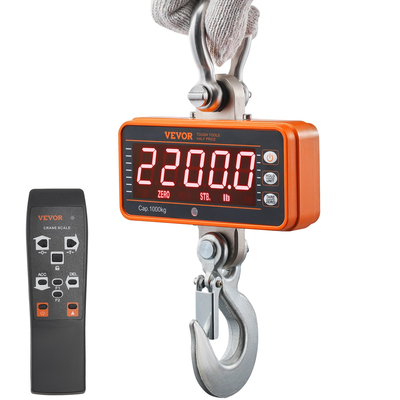 Ψηφιακή ζυγαριά γερανού VEVOR, 2200 lbs/1000 kg, βιομηχανική κρεμαστή ζυγαριά βαρέως τύπου με τηλεχειριστήριο, θήκη από χυτό αλουμίνιο &amp; οθόνη LED, υψηλή ακρίβεια για κατασκευή, εργοστάσιο, αγρόκτημα, κυνήγι (πορτοκαλί)