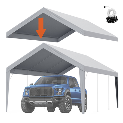 Ανταλλακτικό κάλυμμα κουβούκλιο VEVOR Carport 12 x 20 ποδιών, προστατευτικό κάλυμμα για σκηνές γκαράζ βαρέως τύπου αδιάβροχο &amp; προστατευμένο από την υπεριώδη ακτινοβολία, Εύκολη εγκατάσταση με μπάντζες μπάλας, γκρι (Μόνο επάνω κάλυμμα, δεν περιλαμβάνεται πλαίσιο)