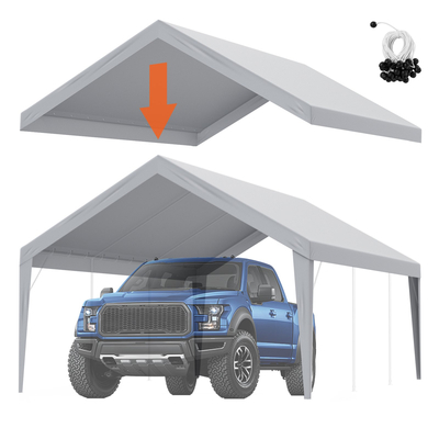 Ανταλλακτικό κάλυμμα κουβούκλιο VEVOR Carport 13 x 20 ποδιών, προστατευτικό κάλυμμα για σκηνές γκαράζ βαρέως τύπου αδιάβροχο και προστασία από την υπεριώδη ακτινοβολία, Εύκολη εγκατάσταση με μπάντζες μπάλας, γκρι (Μόνο επάνω κάλυμμα, δεν περιλαμβάνεται πλαίσιο)