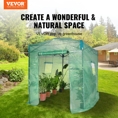 VEVOR Pop Up Greenhouse, 8&#039;x 6&#039;x 7,5&#039; Pop-up Green House, Ρύθμιση σε λίγα λεπτά, Κάλυμμα PE υψηλής αντοχής με πόρτες και παράθυρα και πλαίσιο από χάλυβα με επίστρωση πούδρας, κατάλληλο για φύτευση και αποθήκευση, πράσινο
