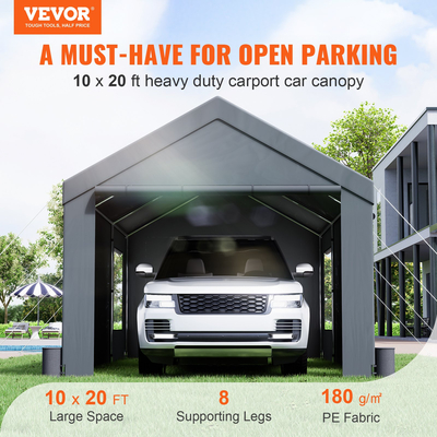 VEVOR Carport, 10x20ft Heavy Duty Car Canopy, Φορητό γκαράζ με αναδιπλούμενα αεριζόμενα παράθυρα &amp; αφαιρούμενα πλευρικά τοιχώματα, ανθεκτικό στην υπεριώδη ακτινοβολία αδιάβροχο μουσαμά για SUV, F150, Αυτοκίνητο, Φορτηγό, Σκάφος