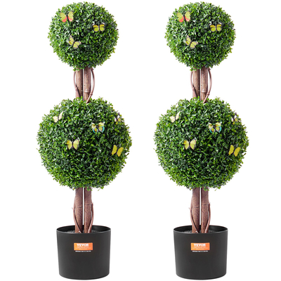 VEVOR 2 Pack 3&#039; Artificial Boxwood Topiary Tree Faux Plant UV Decor In/Outdoor
