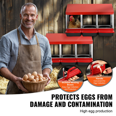 VEVOR Μεταλλικό κουτί Chicken Nest Box 3 τμημάτων με κεκλιμένα κουτιά ένθεσης