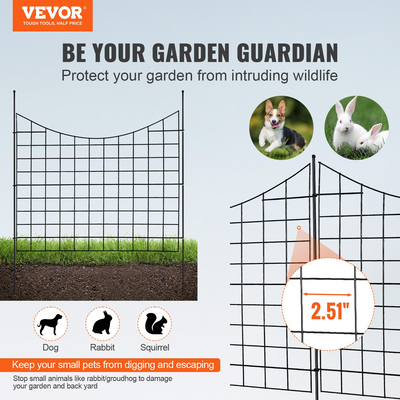 VEVOR Garden Fence, No Dig Fence 36,6&#039;&#039;(H)x29,5&#039;&#039;(L) Animal Barrier Fence, Underground Διακοσμητικός φράκτης κήπου με απόσταση ακίδων 2,5 ιντσών, Μεταλλικός φράχτης σκύλου για την αυλή και την εξωτερική βεράντα, 5 πακέτο