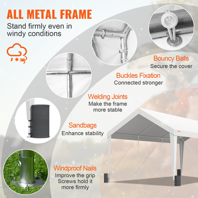 VEVOR Carport, 10x20 ft Heavy Duty Car Canopy Boat Shelter Tented Party με 8 ενισχυμένους στύλους και 4 τσάντες βάρους, Αδιάβροχο Tarp ανθεκτικό στην υπεριώδη ακτινοβολία για SUV, F150, Αυτοκίνητο, Φορτηγό, Σκάφος