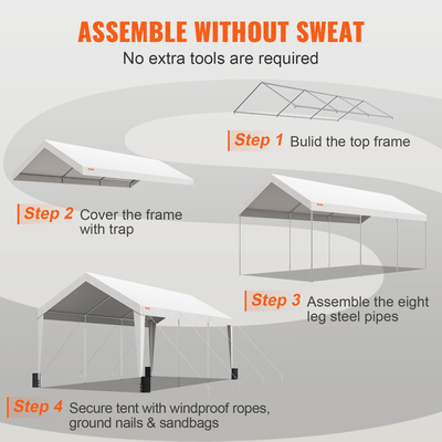VEVOR Carport, 10x20 ft Heavy Duty Car Canopy Boat Shelter Tented Party με 8 ενισχυμένους στύλους και 4 τσάντες βάρους, Αδιάβροχο Tarp ανθεκτικό στην υπεριώδη ακτινοβολία για SUV, F150, Αυτοκίνητο, Φορτηγό, Σκάφος