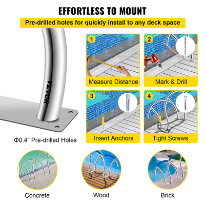 Κουπαστή πισίνας VEVOR, ράγα σκάλας πισίνας 30&quot; x 30&quot;, 2 υπολογιστές Χειρολαβή για πισίνα σκάλας από ανοξείδωτο ατσάλι με χωρητικότητα 375 λίβρες, ράγα πισίνας με πλάκα βάσης γρήγορης τοποθέτησης και πλήρη εξαρτήματα τοποθέτησης