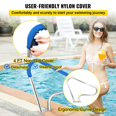 VEVOR Κιγκλίδωμα πισίνας 39x32&quot; Κιγκλίδωμα πισίνας 304 από ανοξείδωτο ατσάλι 250LBS Χωρητικότητα φορτίου Ασημί ανθεκτικό στη σκουριά κουπαστή πισίνας Εξανθρωπισμένος κουπαστής πισίνας με μπλε κάλυμμα λαβής &amp; τρυπάνι M8 &amp; βίδες αυτοκόλλησης