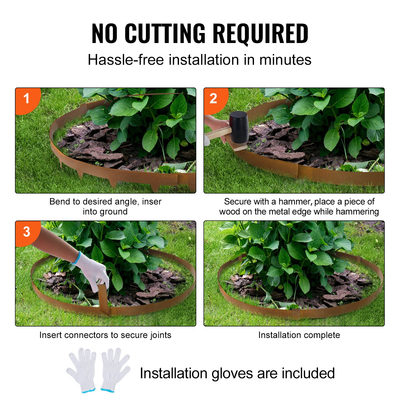 VEVOR Steel Landscape Borders, 10-pack Steel Garden Borders, 39,6&quot; L x 2&quot; H strips, Hammer-in Hording Border, Bendable Metal Landscape Borders for Yard, Garden, Spike ύψος 2,5&quot;, Rustic Brown