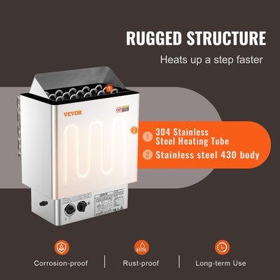 Ηλεκτρικός θερμαντήρας σάουνας VEVOR 8KW Ενσωματωμένος έλεγχος 8-12 m³HomeSpa Ανοξείδωτος χάλυβας