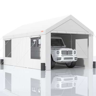 VEVOR Carport, Heavy Duty Caropy 10x20ft, Υπαίθριο κάλυμμα γκαράζ με αφαιρούμενα πλευρικά τοιχώματα, αναδιπλούμενα αεριζόμενα παράθυρα &amp; πόρτες, ανθεκτικό στην υπεριώδη ακτινοβολία αδιάβροχο μουσαμά για αυτοκίνητο, φορτηγό, σκάφος, λευκό