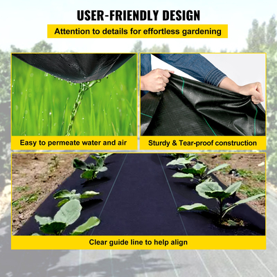 VEVOR 3FTx50FT Premium Weed Barrier Fabric Heavy Duty 5OZ, Υφαντό ύφασμα ελέγχου ζιζανίων, Υψηλή διαπερατότητα κατάλληλο για παρτέρια, ύφασμα γεωύφασμα για το υπόστρωμα, κάλυμμα εδάφους από πολυαιθυλένιο