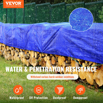 VEVOR Tarp Αδιάβροχο 10x12 ft, 5 Mil Πλαστικό κάλυμμα Poly Tarp, Πολλαπλών Χρήσεων στο σκίσιμο μουσαμά εξωτερικού χώρου με ενισχυμένους δακτυλίους και άκρες (Μπλε)