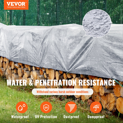 VEVOR Tarp 10x12 ft, αδιάβροχο πλαστικό κάλυμμα Poly Tarp 10 Mil, Πολλαπλών χρήσεων στο σκίσιμο UV και ανθεκτικό στη θερμοκρασία μουσαμά εξωτερικού χώρου με ενισχυμένους δακτύλιους υψηλής αντοχής (ασημί/καφέ)