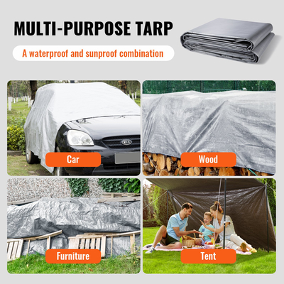 VEVOR Tarp 10x12 ft, αδιάβροχο πλαστικό κάλυμμα Poly Tarp 10 Mil, Πολλαπλών χρήσεων στο σκίσιμο UV και ανθεκτικό στη θερμοκρασία μουσαμά εξωτερικού χώρου με ενισχυμένους δακτύλιους υψηλής αντοχής (ασημί/καφέ)