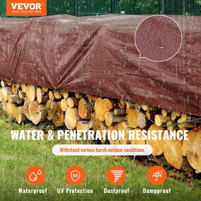 VEVOR Tarp 12x20 ft πάχους 16 χιλιοστών, αδιάβροχο κάλυμμα από πολυ πλαστικό μουσαμά, Πολλαπλής χρήσης μουσαμάς εξωτερικού χώρου με δακτύλιους &amp; ενισχυμένες άκρες για φορτηγό, RV, Σκάφος, Κάμπινγκ (Καφέ)