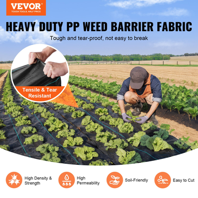 VEVOR Weed Barrier Landscape Fabric, 6*300FT Heavy Duty Garden Weed Fabric, Woven PP Weed Control Fabric, Driveway Fabric, Geotextile Fabric for Landscape, Ground Cover, Weed Blocker Weed Mat, Μαύρο