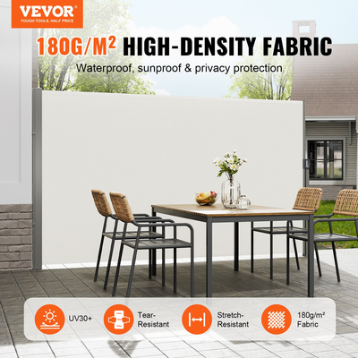 Πτυσσόμενη πλαϊνή τέντα VEVOR, 71&#039;&#039;x 118&#039;&#039; Outdoor Privacy Screen, 180g Polyester Αδιάβροχη αναδιπλούμενη σήτα βεράντας, UV 30+ Διαιρέτης Δωματίων Ανεμοθάλαμος για Αίθριο, Πίσω αυλή, Μπαλκόνι, Μπεζ
