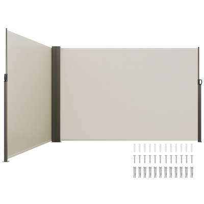 Πτυσσόμενη πλαϊνή τέντα VEVOR, 79&#039;&#039;x 236&#039;&#039; Outdoor Privacy Screen, 180g Polyester-proof retractable Patio Screen, UV 30+ Room Divider Windscreen για Αίθριο, Πίσω αυλή, Μπαλκόνι, Μπεζ
