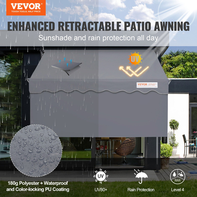 VEVOR Manual Retractable Awning, 118&quot; Outdoor Retractable Patio Awning Shelter, Adjustable Patio Door Window Conoping with 39&quot; Sun Shade Curtain for Backyard, Garden, Balcony