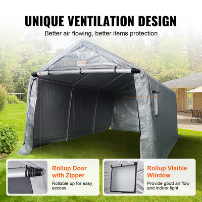 VEVOR Portable Storage Shelter Garage Storage Shel 10 x 15 x 8 ft &amp; Zipper Door