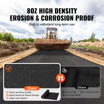 VEVOR Non Woven Geotextile Fabric Under Gravel, 6x50FT 8OZ Driveway Fabric Landscape Fabric, Heavy Duty Weed Barrier Fabric, Ground Cover Weed Control Fabric, French Drains Drainage Fabric, μαύρο