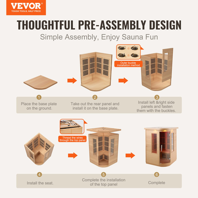 VEVOR Far Infrared Ξύλινη Σάουνα Δωμάτιο Home Sauna Spa για 2 Άτομα 1850W