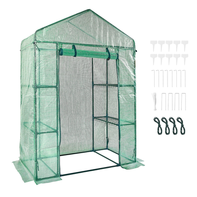 VEVOR Walk-in Green House, 4,6 x 2,4 x 6,7 ft Θερμοκήπιο με ράφια, ρύθμιση σε λίγα λεπτά, κάλυμμα PE υψηλής αντοχής με πόρτες και παράθυρα και ατσάλινο πλαίσιο, κατάλληλο για φύτευση και αποθήκευση, πράσινο