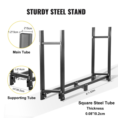 Βάση κορμών VEVOR, ράφι καυσόξυλων 6 ποδιών για εξωτερικούς χώρους, μαύρη βάση για καυσόξυλα, ατσάλινη σχάρα ξύλου εξωτερικού χώρου, θήκη για ξύλα με χωρητικότητα 1300 λίβρες, σχάρα καυσόξυλων με κάλυμμα &amp; σετ εργαλείων τζακιού